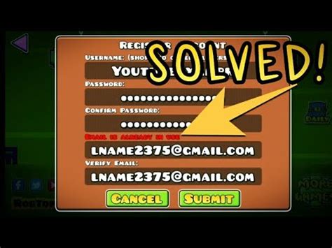 Почему появляется сообщение "email is already in use" в Geometry Dash?