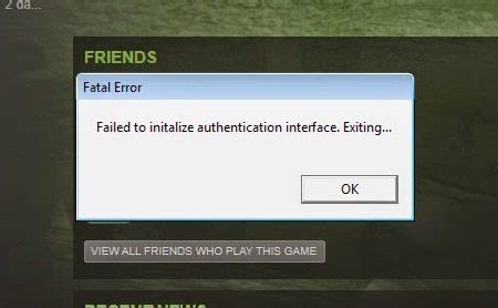 Почему происходит ошибка failed to initialize authentication interface в Half Life?
